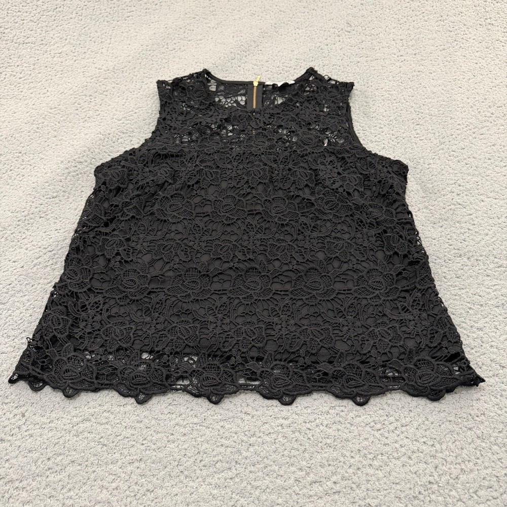 Nanette Lepore Top Womens Large Black Floral Lace Sleeveless Gold Back Zip